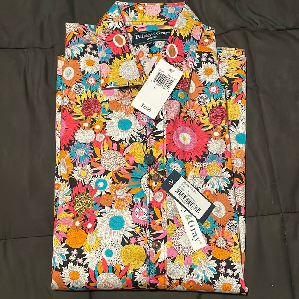 Paisley and Gray Sflower Mul Size L (17) Multicolor Long Sleeve Shirt